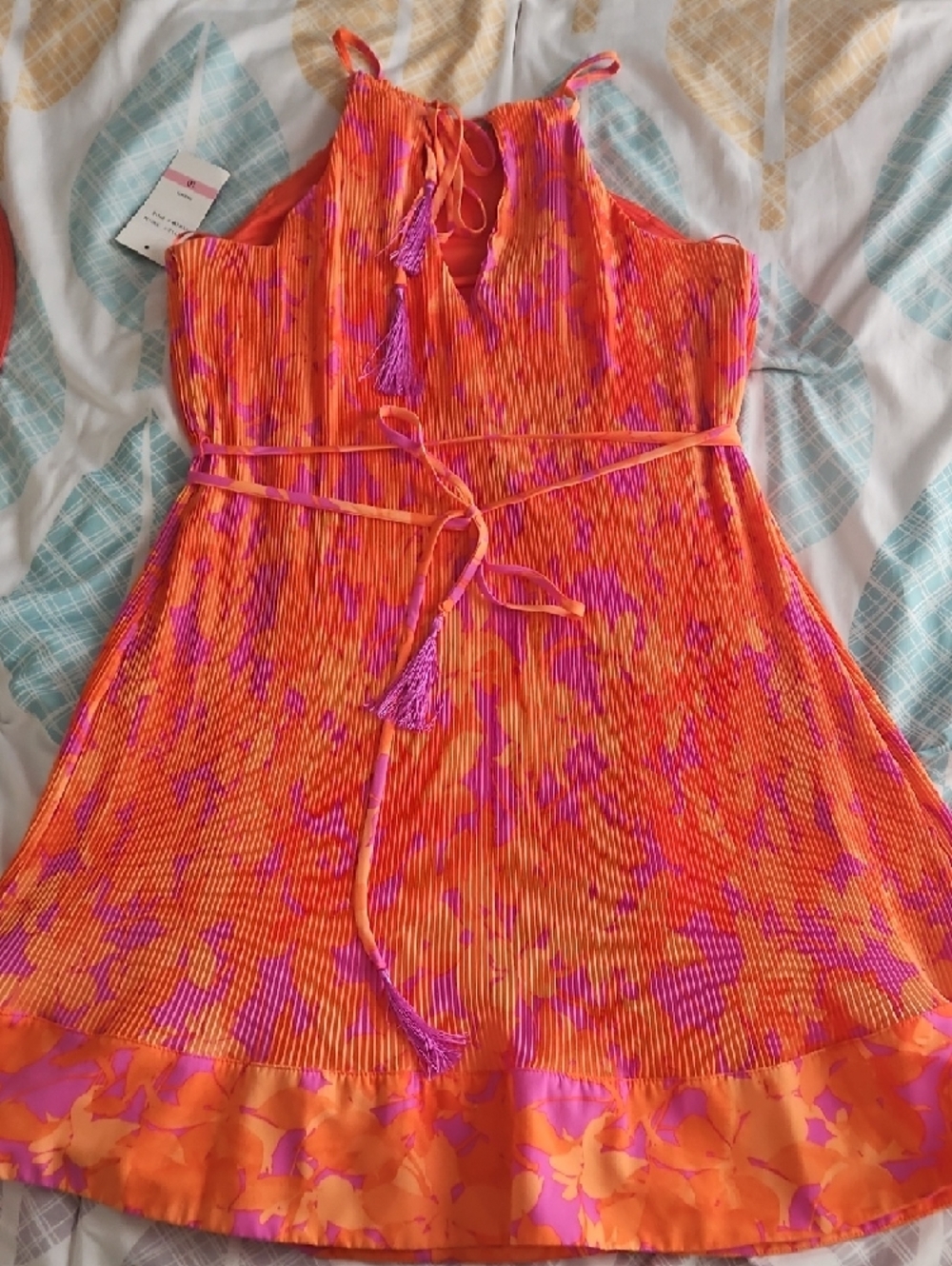 Taylor Bright Orange & Pink Halter Summer Dress - Picture 4 of 8
